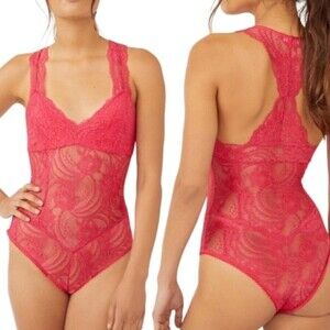 Intimately Free People Midnight Hour Lace Bodysuit Size XS Hot Pink Feminine 90s